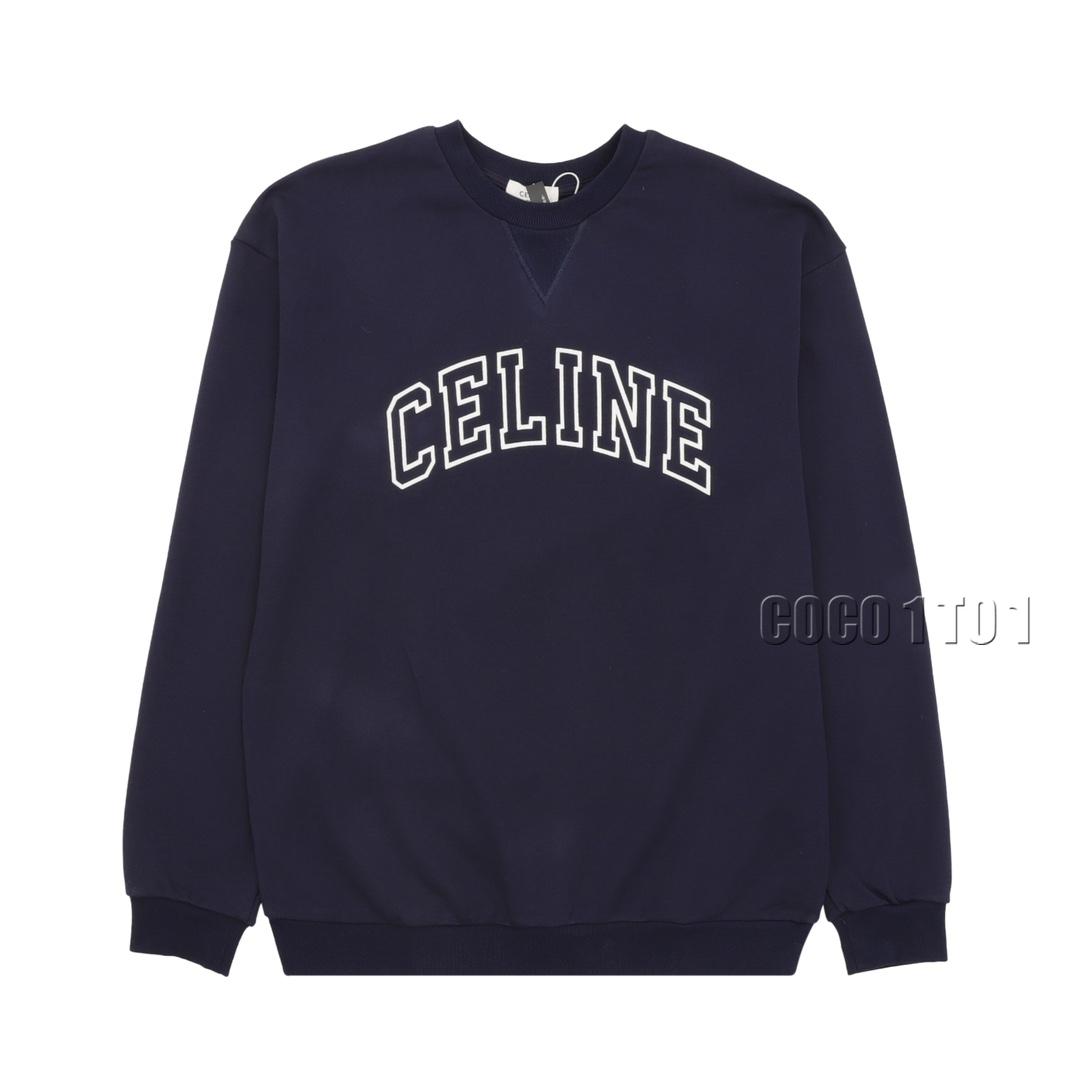 CELINE Chest Logo Print Crewneck Sweatshirt in Navy Blue