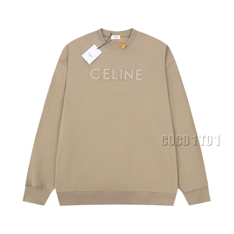 CELINE Embossed Logo Crewneck Sweatshirt in Khaki