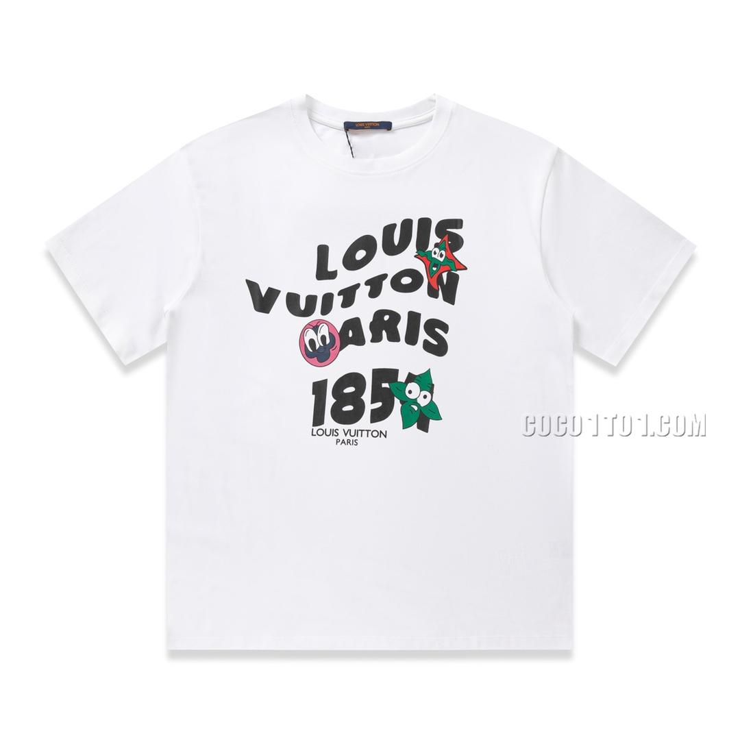 Louis Vuitton New Print Round Neck Short Sleeve T-shirt NLOUIS VUITTON42307 Artistic Letter Star Flower Print T-shirt NLOUIS VUITTON42307