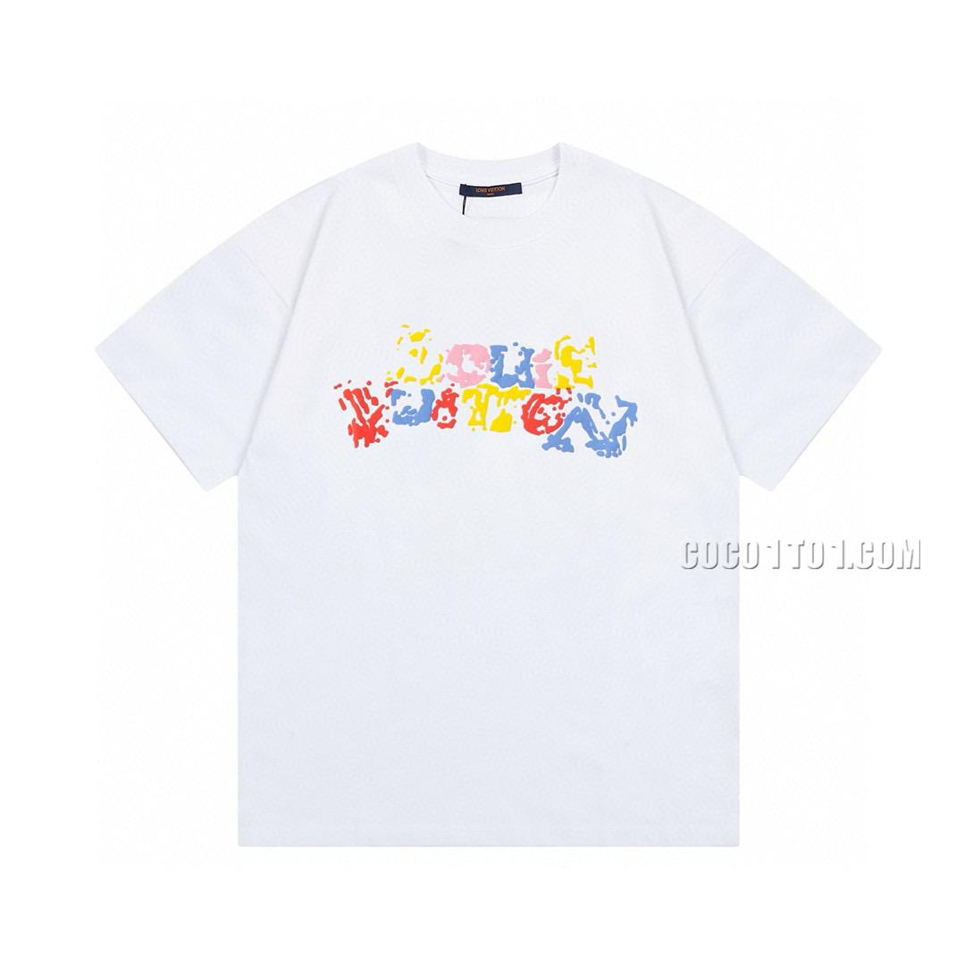 Louis Vuitton colorful letter foam print original fabric official same short-sleeved T-shirt NLOUIS VUITTON42307