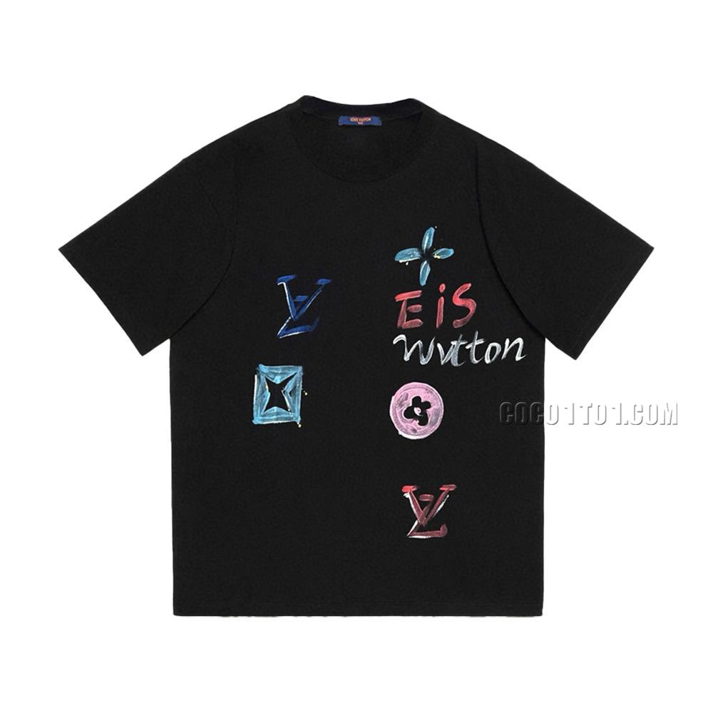 Louis Vuitton graffiti old flower logo printed short-sleeved T-shirt NLOUIS VUITTON42307