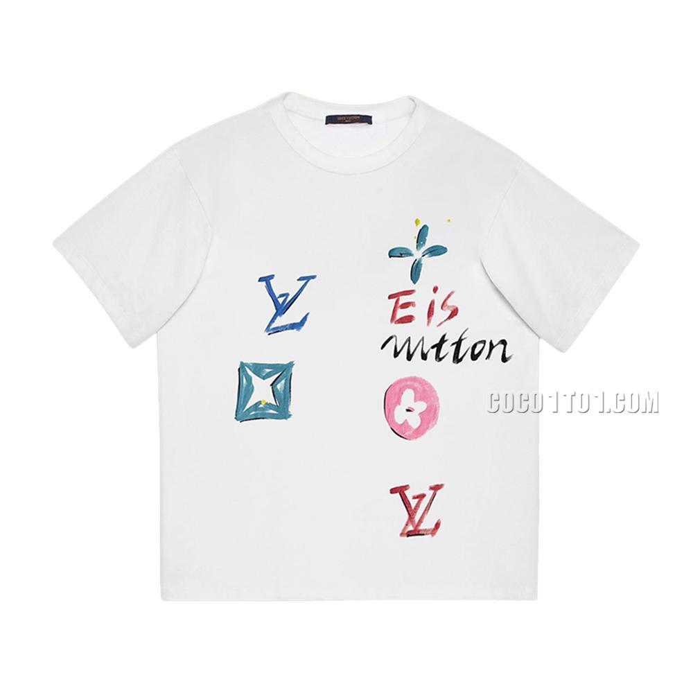 Louis Vuitton graffiti old flower logo printed short-sleeved T-shirt NLOUIS VUITTON42307