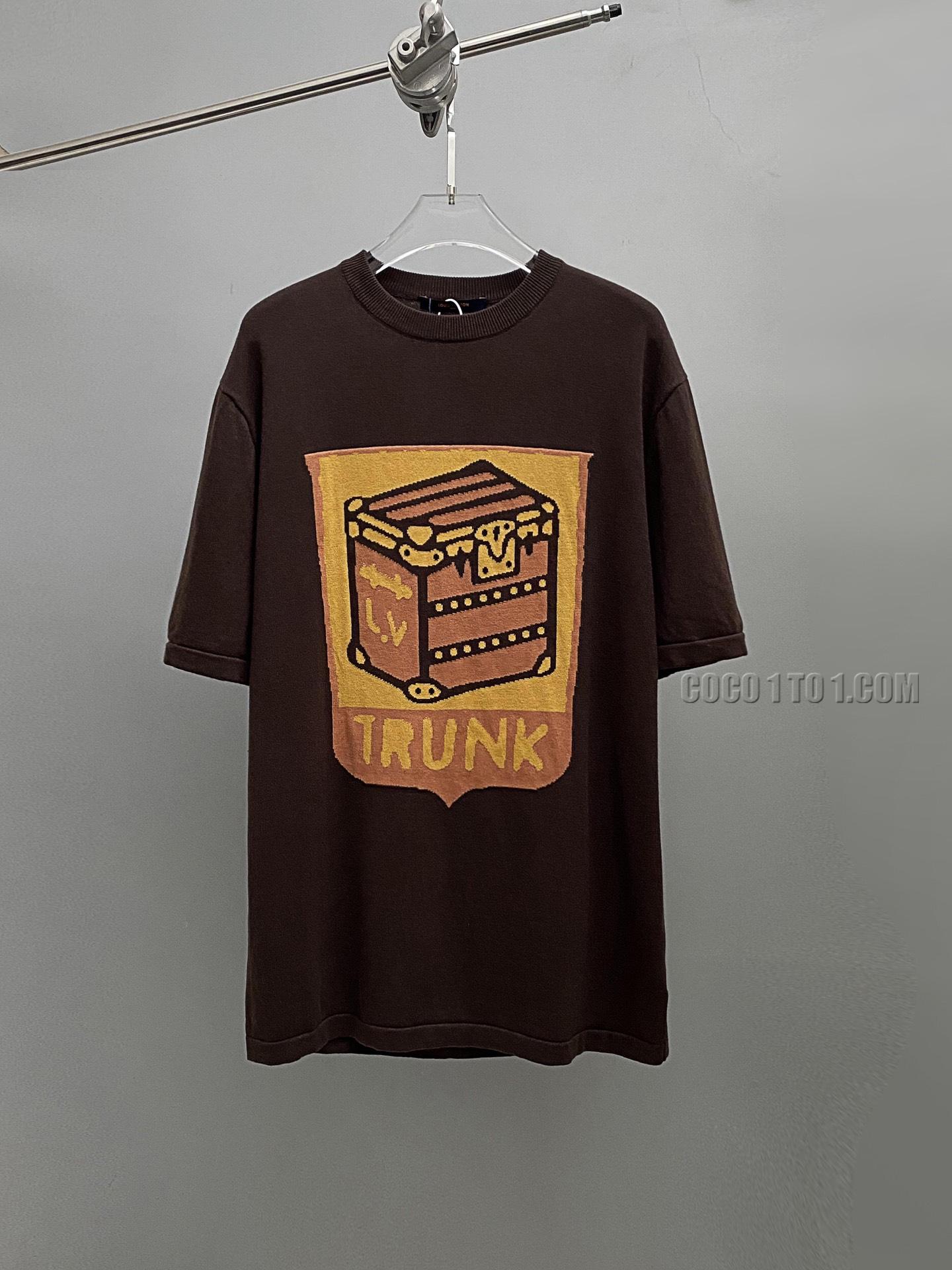 Louis Vuitton spring and summer new non-understand co-branded series deep brown suitcase tips men's and women's round neck short-sleeved knitted T-shirt NLOUIS VUITTON42307