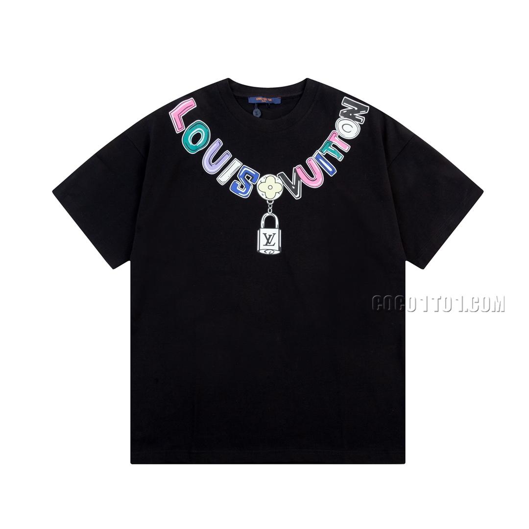 Louis Vuitton necklace pendant letter print logo short-sleeved T-shirt NLOUIS VUITTON42307