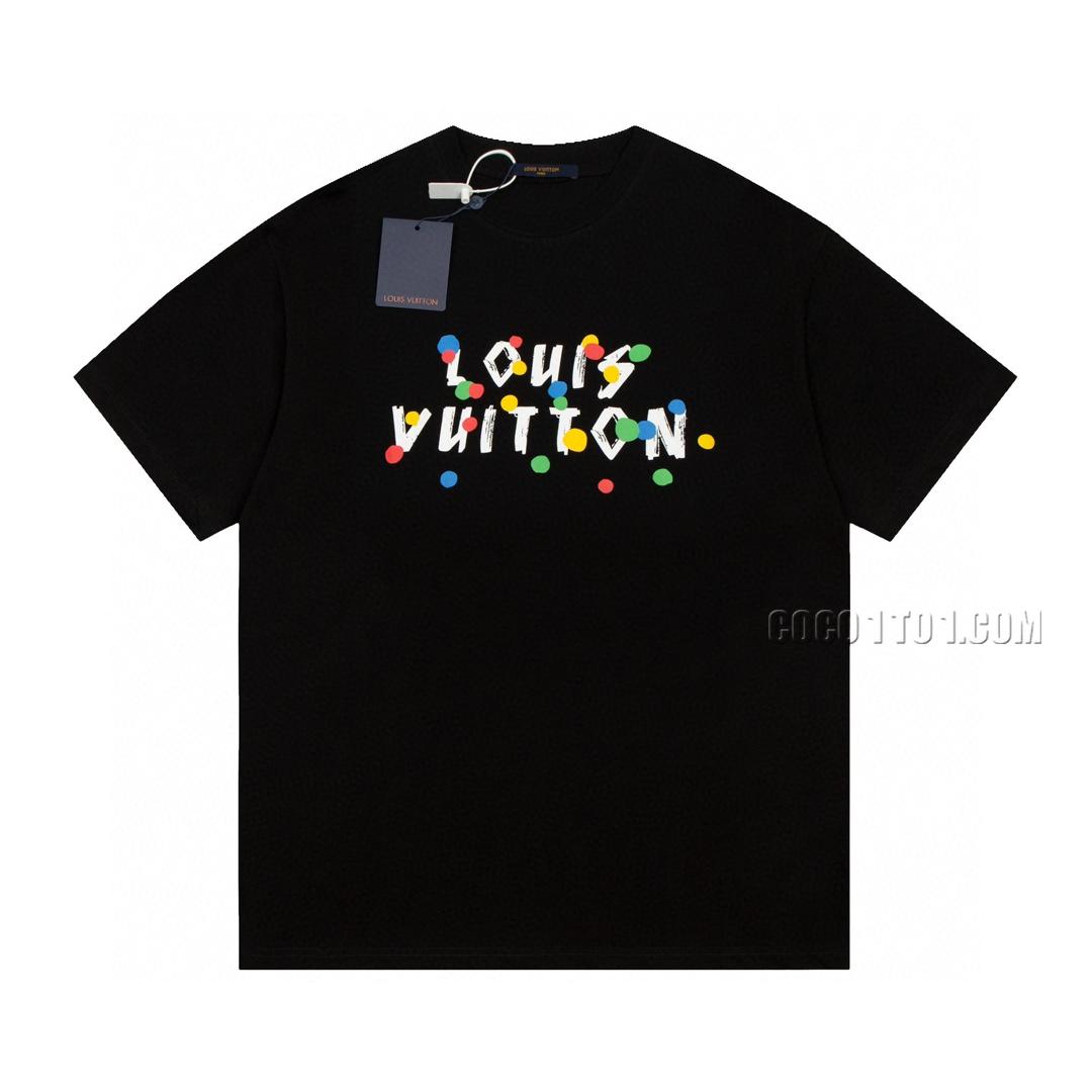 Louis Vuitton Limited Edition Show Latest Ink Splatter Colorful Graffiti Colorful Letter Printed Short-sleeved T-shirt NLOUIS VUITTON42307