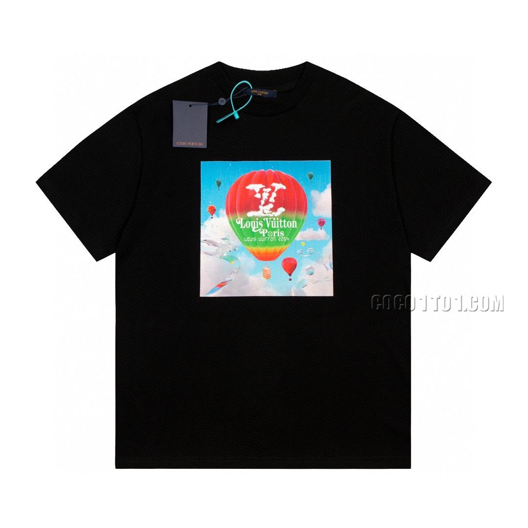 Louis Vuitton Limited Edition Show Colorful Hot Air Balloon Graffiti Letter Print Short-sleeved T-shirt NLOUIS VUITTON42307