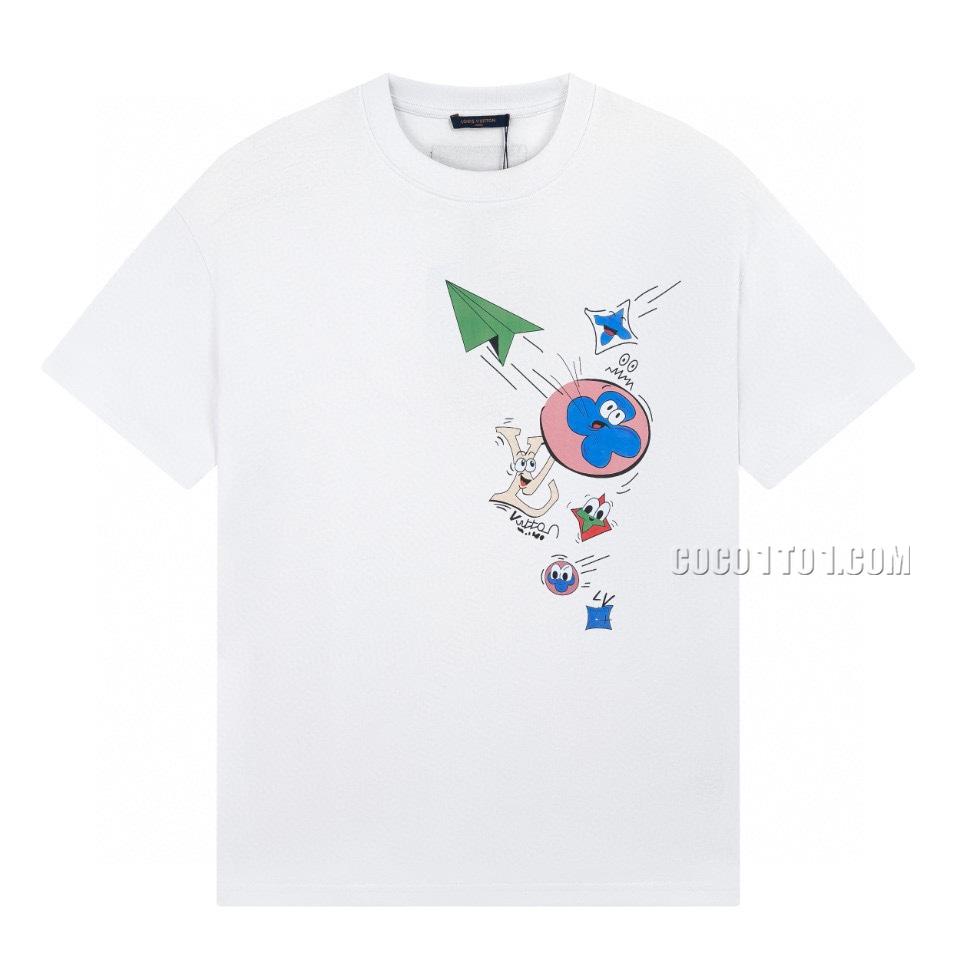 Louis Vuitton Limited Edition Show Clover Paper Airplane Logo Printed Custom Leather Label Short-sleeved T-shirt NLOUIS VUITTON42307