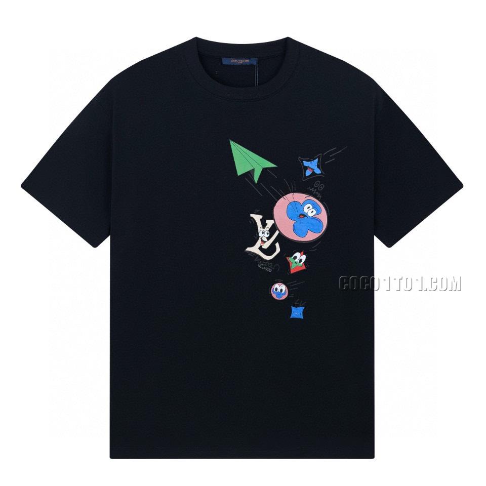 Louis Vuitton Limited Edition Show Clover Paper Airplane Logo Printed Custom Leather Label Short-sleeved T-shirt NLOUIS VUITTON42307