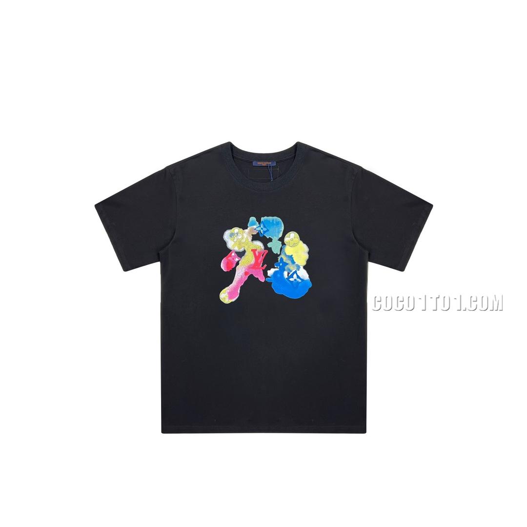 Louis Vuitton Classic Round Neck Short-Sleeve T-shirt NLOUIS VUITTON42307 with Custom Watercolor Blurred Pattern on the Chest