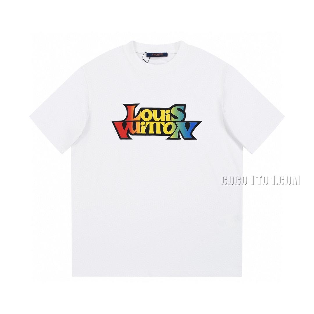 Louis Vuitton Limited Edition Classic Rainbow Gradient Letter Printed Short Sleeve T-shirt NLOUIS VUITTON42307