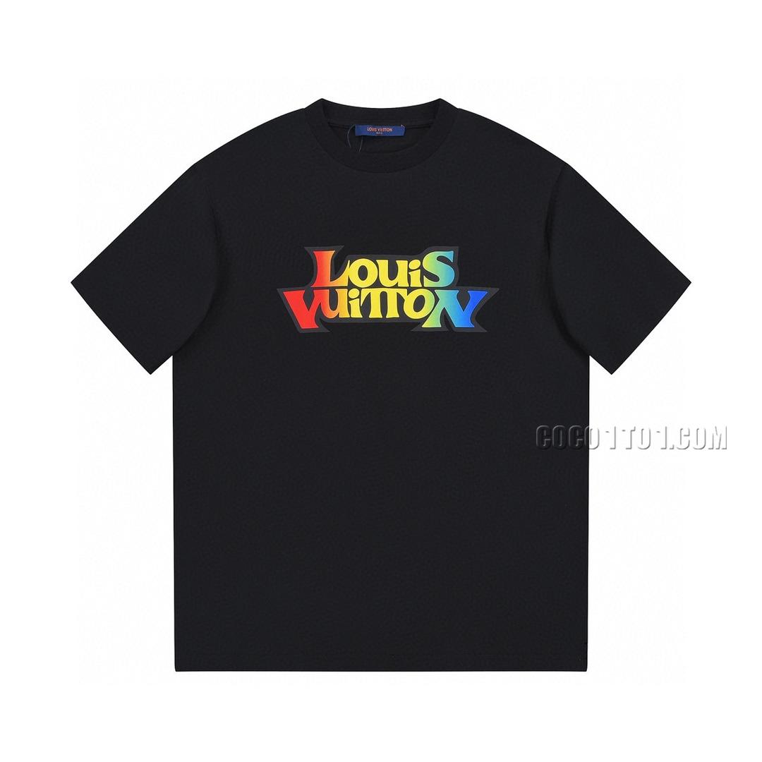 Louis Vuitton Limited Edition Classic Rainbow Gradient Letter Printed Short Sleeve T-shirt NLOUIS VUITTON42307