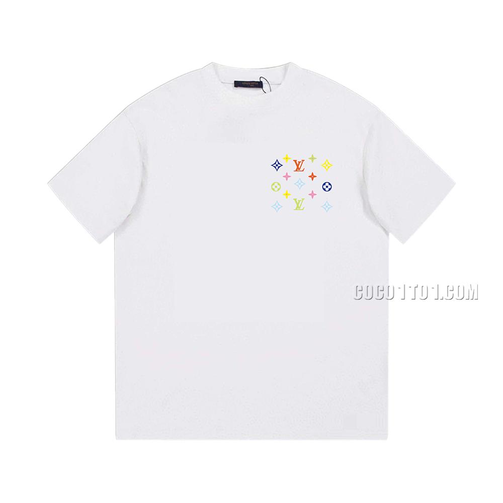 Louis Vuitton minimalistic multicolored letter print and logo multicolored pattern round neck short-sleeved T-shirt NLOUIS VUITTON42307