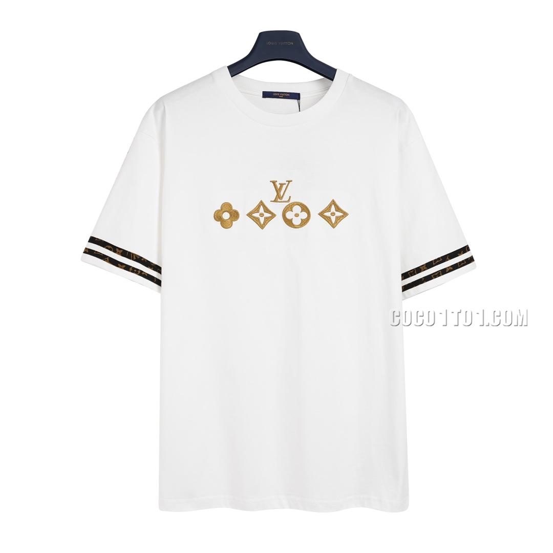 Louis Vuitton four-leaf clover embroidery Monogram canvas ribbon patchwork short-sleeved T-shirt NLOUIS VUITTON42307