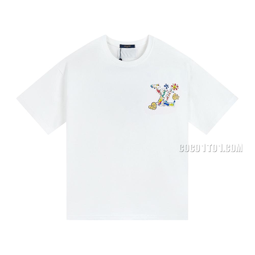 Louis Vuitton Sunflower Oil Painting Graffiti Logo Spring/Summer New Cartoon Anime Print Fashion Casual Short-Sleeve T-shirt NLOUIS VUITTON42307
