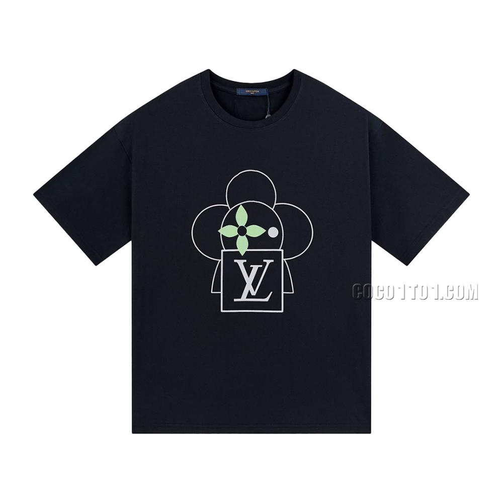 Louis Vuitton Environmental Green Sunflower Logo Spring/Summer New Cartoon Anime Print Fashion Casual Short-Sleeve T-shirt NLOUIS VUITTON42307