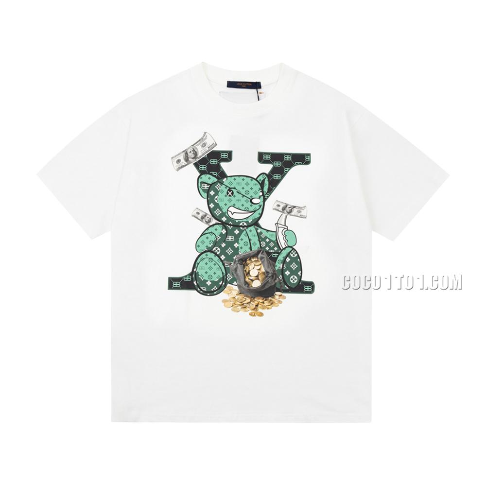 Louis Vuitton Green Cartoon Bear Logo Spring/Summer New Cartoon Anime Print Fashion Casual Short-Sleeve T-shirt NLOUIS VUITTON42307