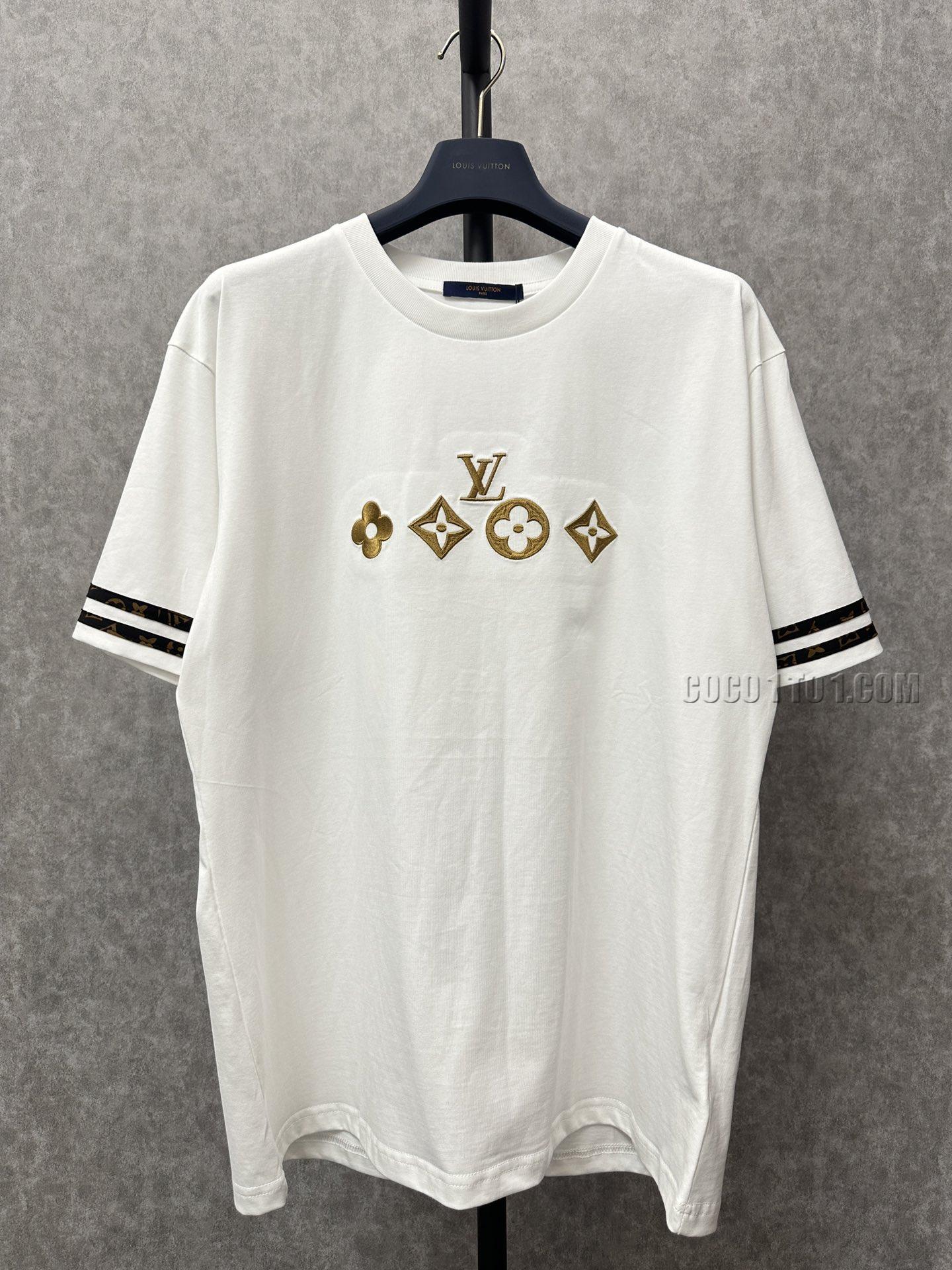 Louis Vuitton Louis Vuitton Four-Leaf Clover Embroidery Monogram Band Patchwork Short Sleeve T-shirt NLOUIS VUITTON42307