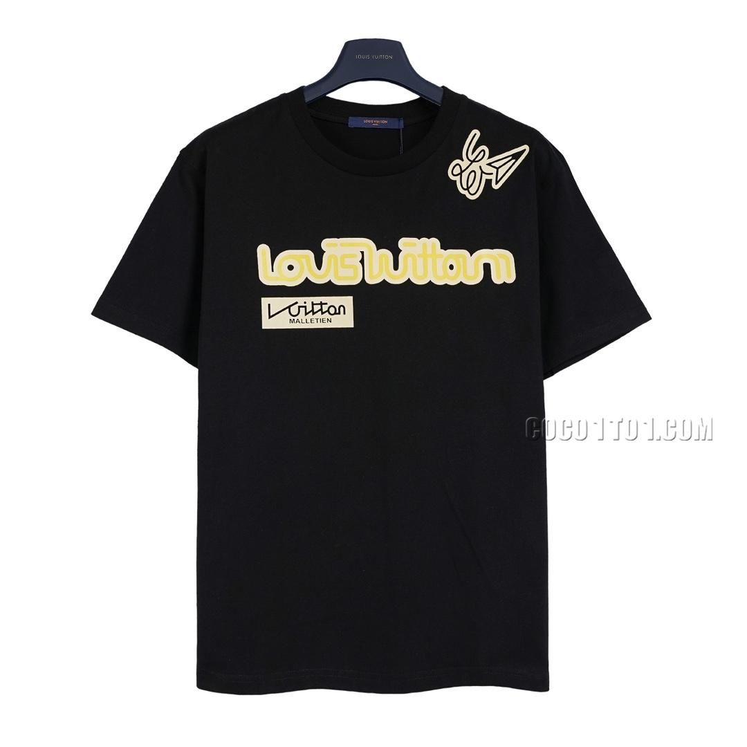 Louis Vuitton Louis Vuitton Yellow-Orange Warning Slogan Short Sleeve T-shirt NLOUIS VUITTON42307