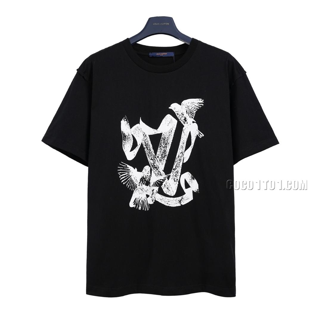 Louis VuittonLouis Vuitton Sketch Print of Flying Birds and Peace Doves Short Sleeve T-shirt NLOUIS VUITTON42307