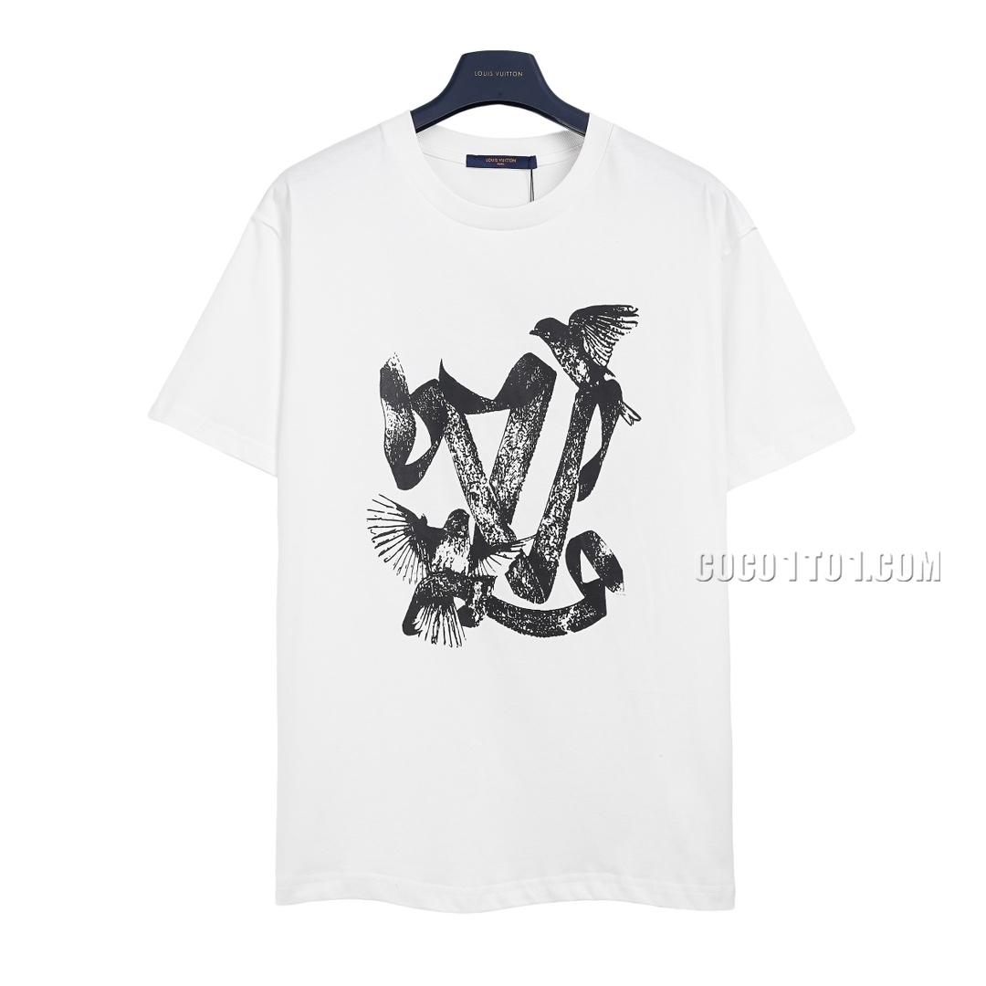 Louis VuittonLouis Vuitton Sketch Print of Flying Birds and Peace Doves Short Sleeve T-shirt NLOUIS VUITTON42307