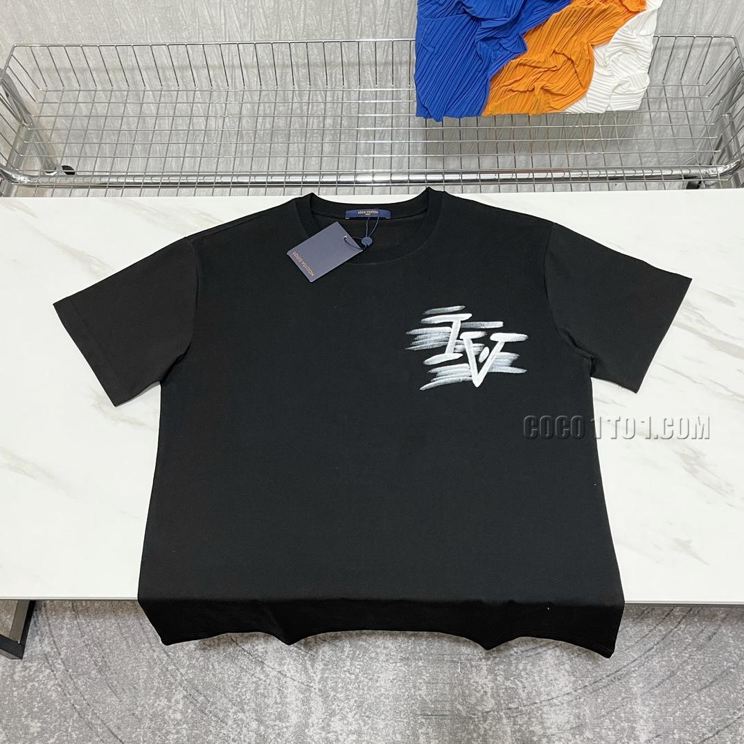 Hand-painted Personalized Print Couple's Short Sleeve, Louis Vuitton Official Synchronized Basic T-shirt NLOUIS VUITTON42307