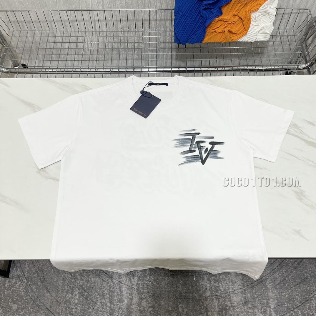 Hand-painted Personalized Print Couple's Short Sleeve, Louis Vuitton Official Synchronized Basic T-shirt NLOUIS VUITTON42307