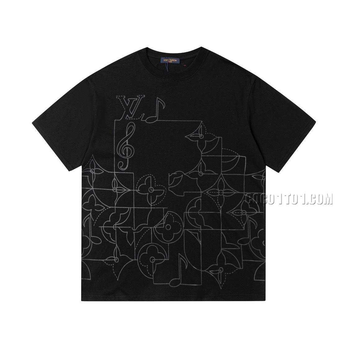Louis Vuitton Monogram Music Note Embroidered Cotton Short Sleeve T-shirt NLOUIS VUITTON42307