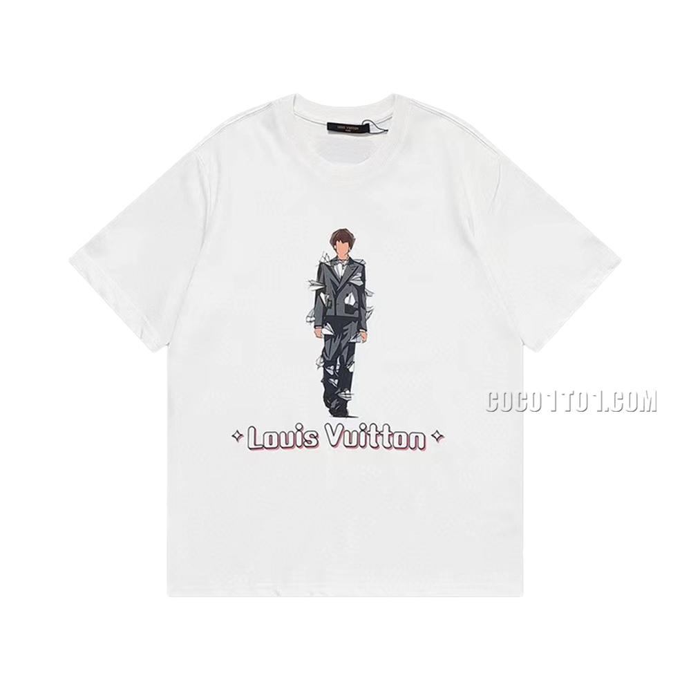 Louis Vuitton New Collection Round Neck Short Sleeve T-shirt NLOUIS VUITTON42307 with Fashion Show Figures