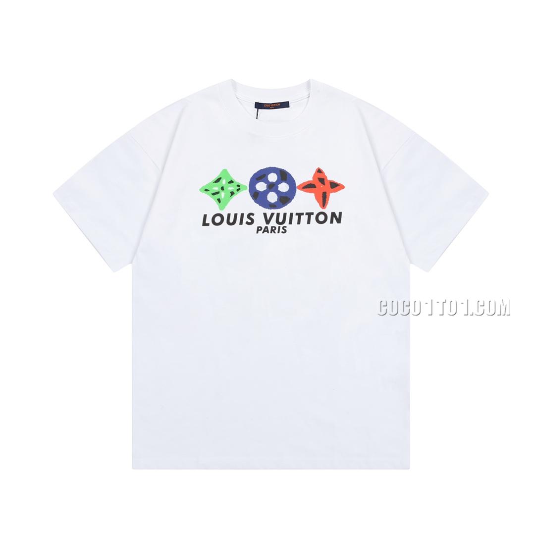 Louis Vuitton painted graffiti three-flower letter print short-sleeved T-shirt NLOUIS VUITTON42307