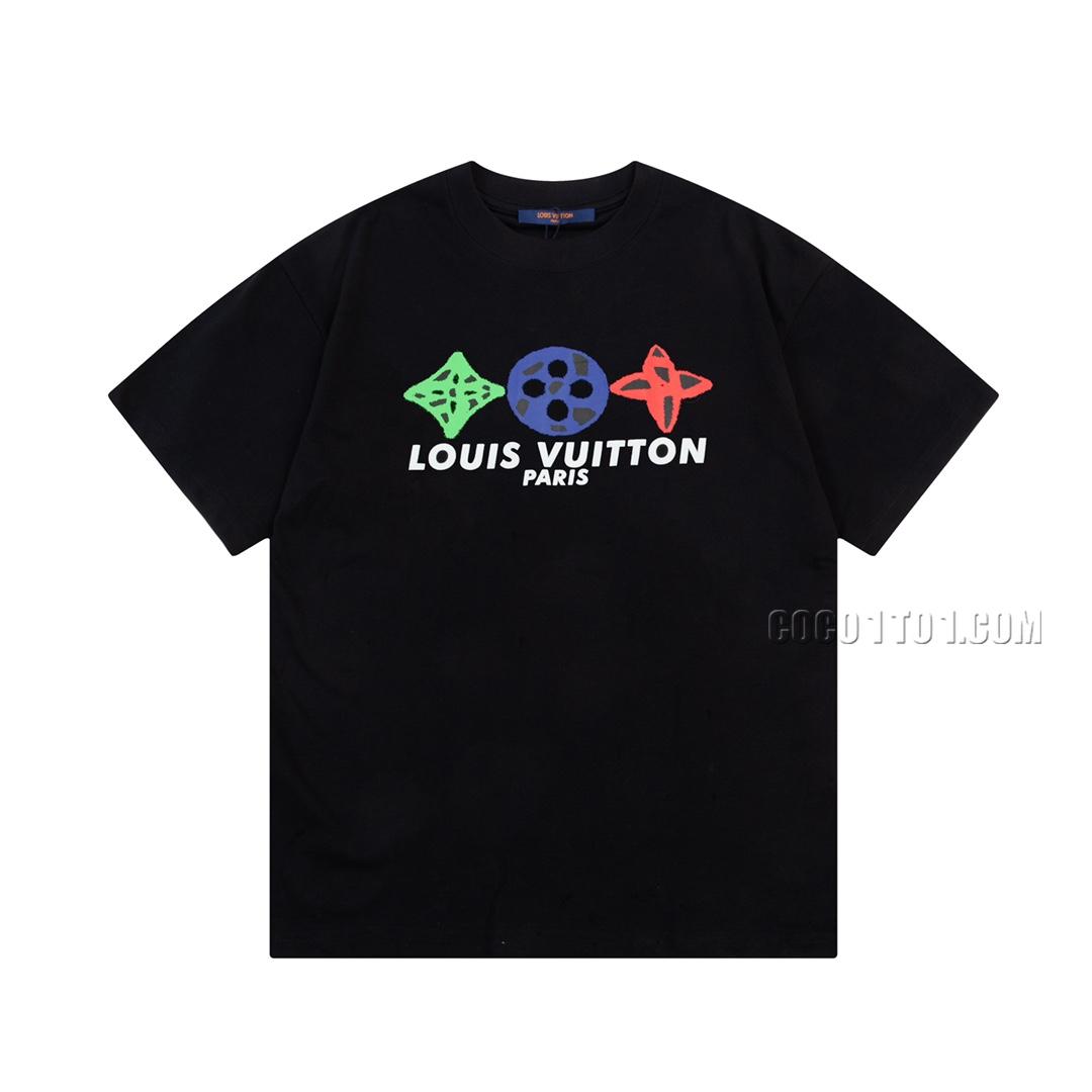 Louis Vuitton painted graffiti three-flower letter print short-sleeved T-shirt NLOUIS VUITTON42307