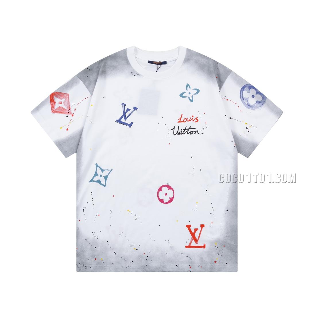 Louis Vuitton watercolor graffiti splatter print logo short-sleeved T-shirt NLOUIS VUITTON42307