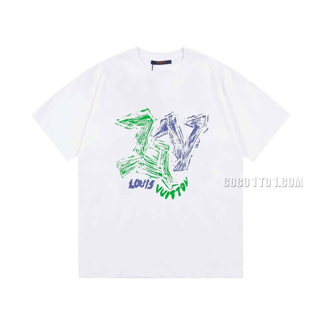 Louis Vuitton patchwork graffiti letter print short-sleeved T-shirt NLOUIS VUITTON42307