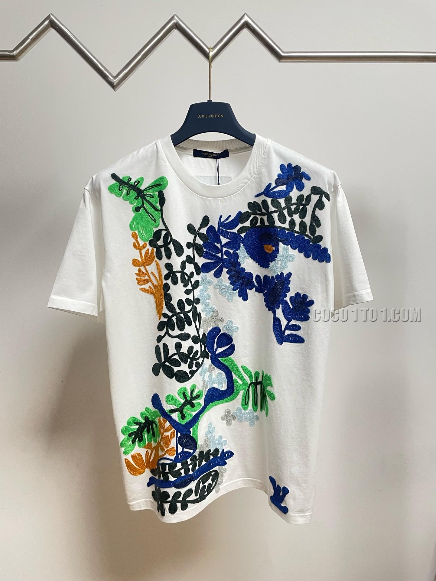 Louis Vuitton Heavy-duty Floral Embroidered Short Sleeve T-shirt NLOUIS VUITTON42307