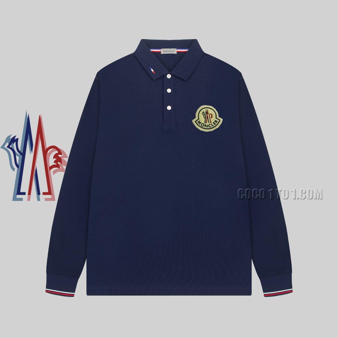 Moncler Embroidered Badge Turn-Down Collar Long-Sleeve Polo Shirt NMONCLER42304