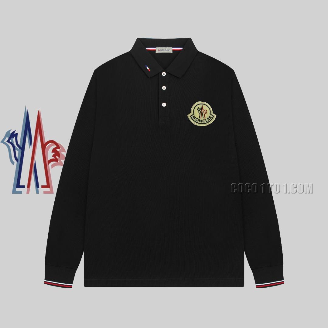 Moncler Embroidered Badge Turn-Down Collar Long-Sleeve Polo Shirt NMONCLER42304