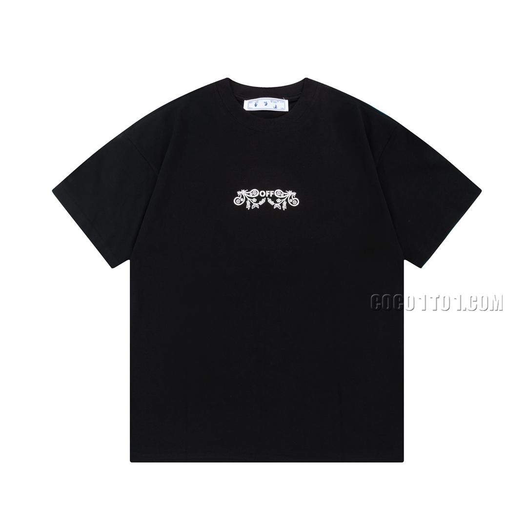 Off-White Cashew Flower Hand-Painted Large Logo Print Original Fabric Official Same Style Short Sleeve T-shirt NOFF-WHITE42305