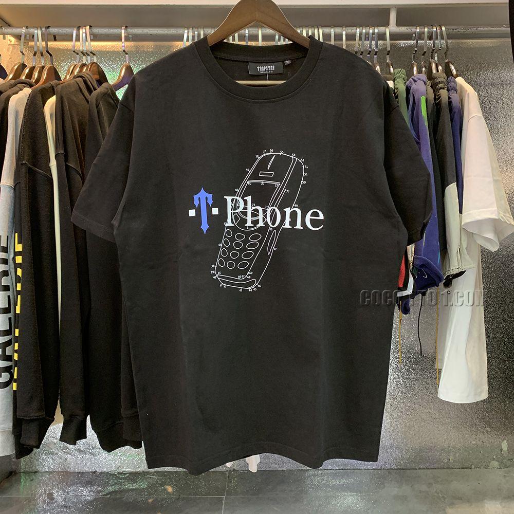 Niche brand Trapstar London T Phone Vintage Mobile Phone Outline Print Pure Cotton Double Yarn Short Sleeve T-Shirt