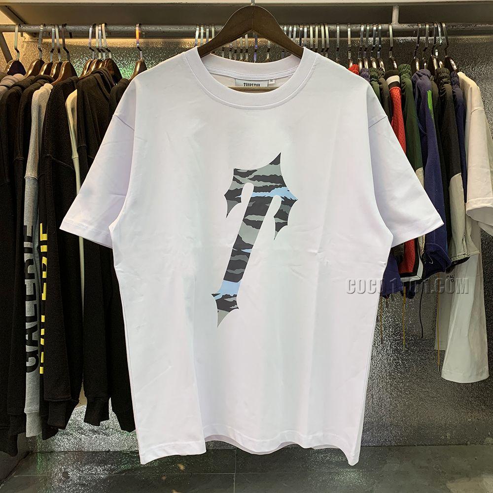 Niche brand Trapstar Military Camouflage Letter Logo High-Quality Pure Cotton Double Yarn Short Sleeve T-Shirt Unisex