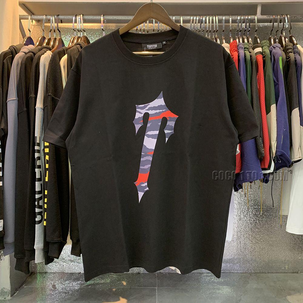 Niche brand Trapstar London Red Camouflage Letter Print High-Quality Pure Cotton Double Yarn Short Sleeve T-Shirt Unisex