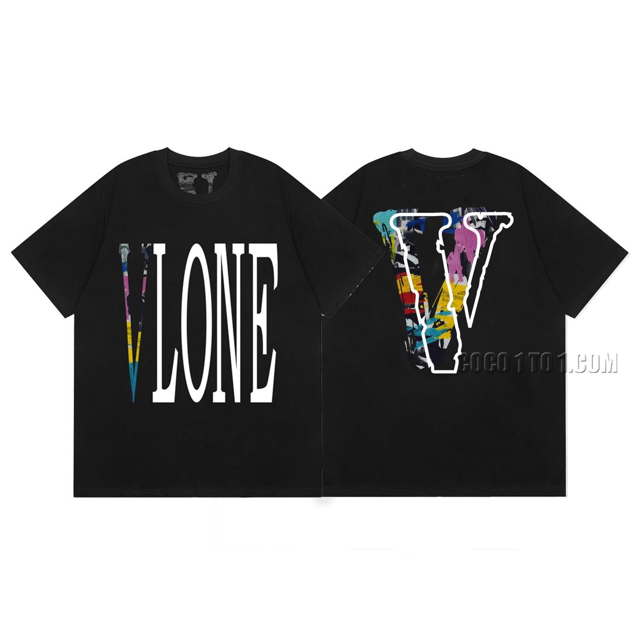 VLONE high-quality big V hot-fixed imported white ink print short sleeve