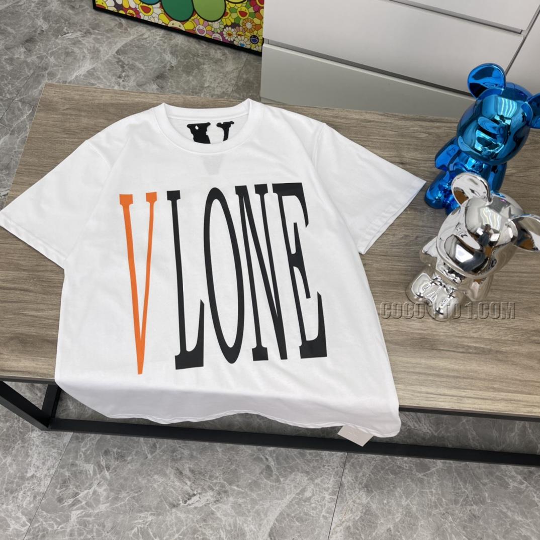 VLONE high-quality big V hot-fixed imported white ink print short sleeve