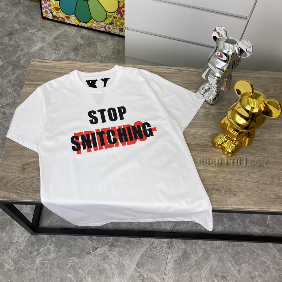 VLONE high-quality big V hot-fixed imported white ink print short sleeve