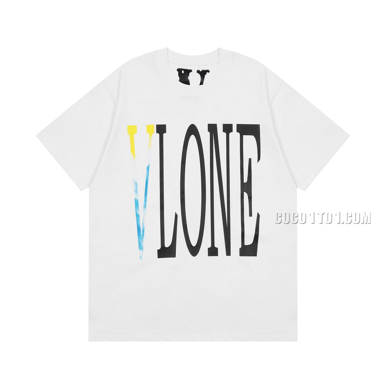 VLONE high-quality blue yellow tie-dye big V short sleeve