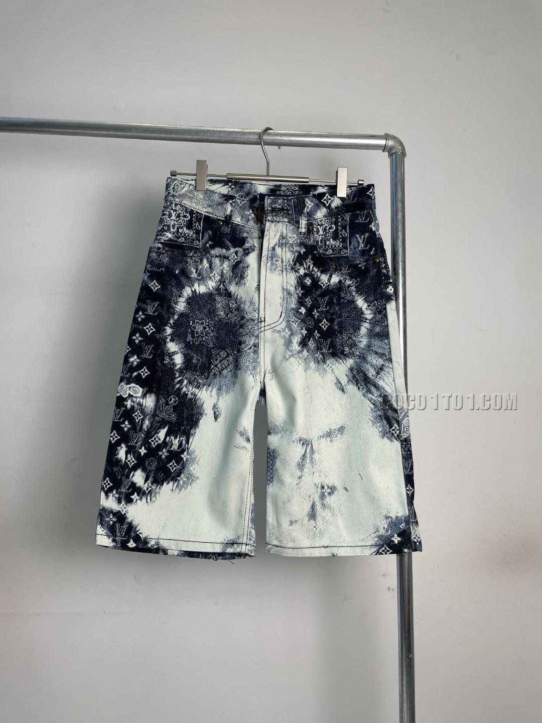 Louis Vuitton New Men'sCotton Tie-Dye Cashew Printed Denim Shorts