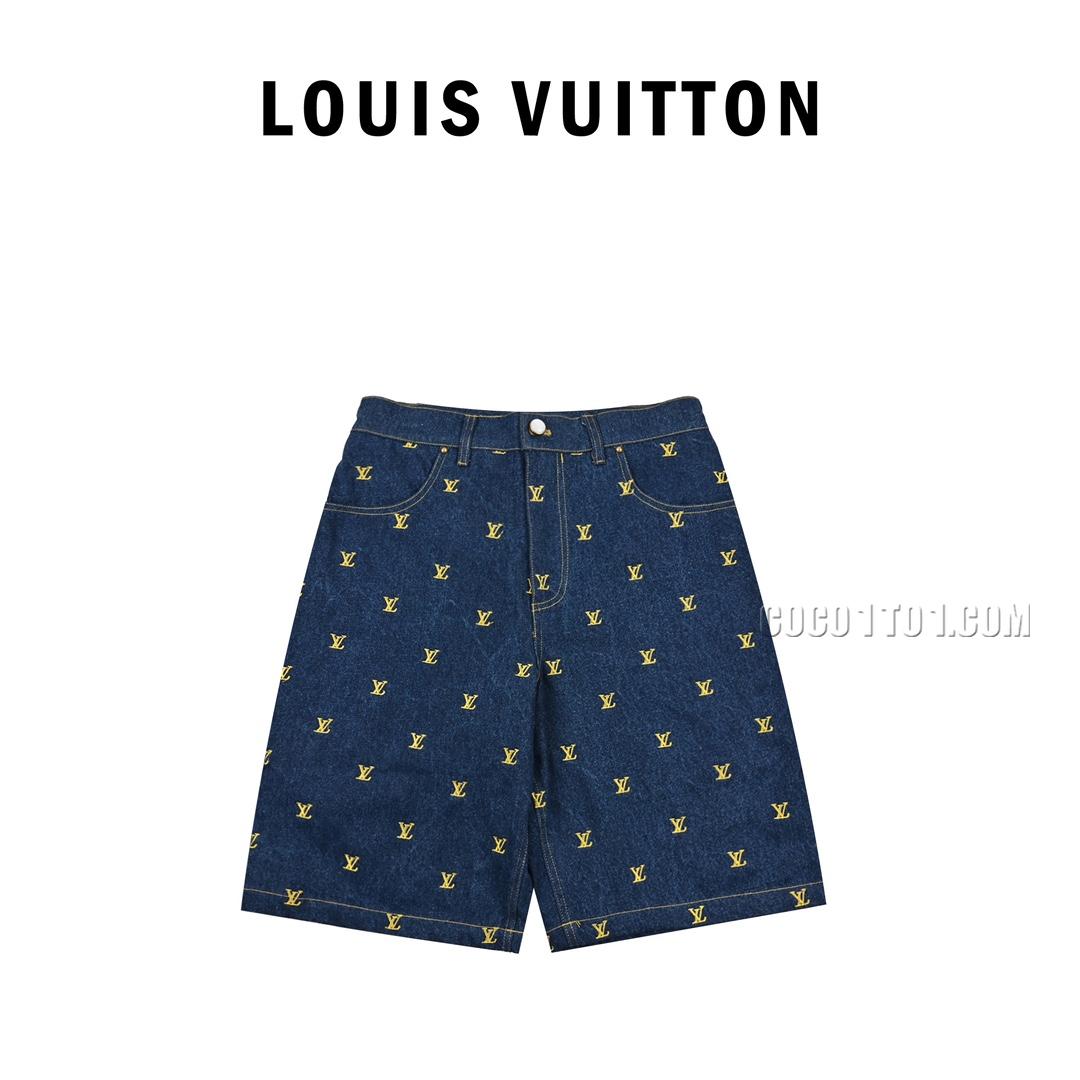 Louis Vuitton Embroidered Logo Denim Shorts