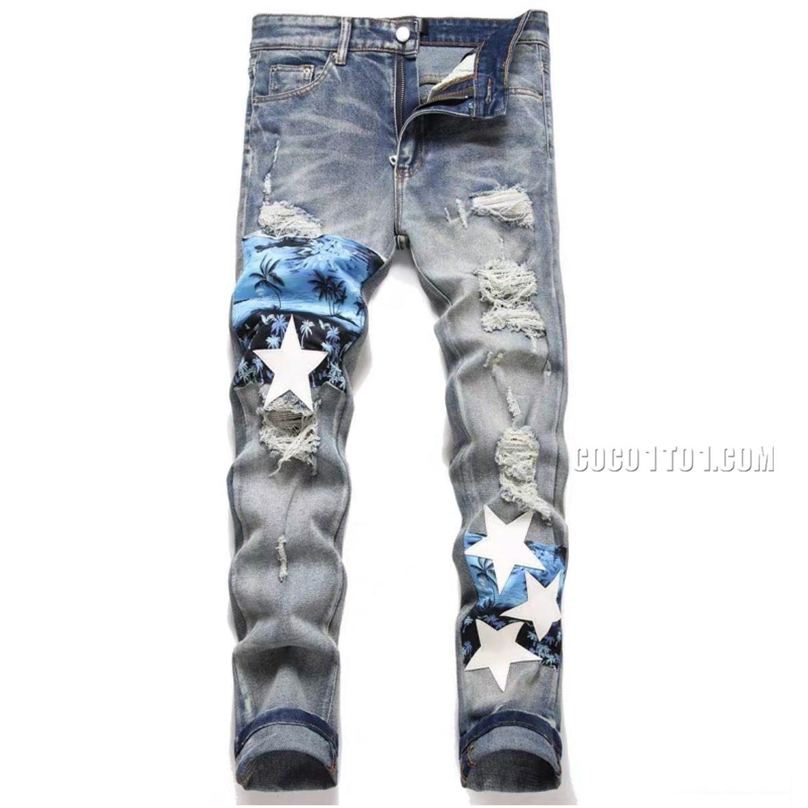 Amiri MX1 High Street Slim-fit Palm Tree Five-pointed Star Jeans N42501