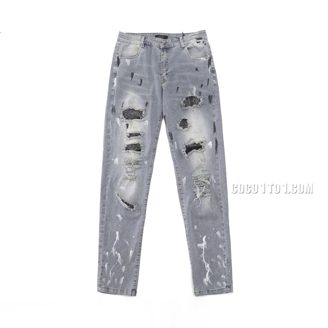 Amiri High Street Blue Ink Splatter and Distressed Jeans N42501
