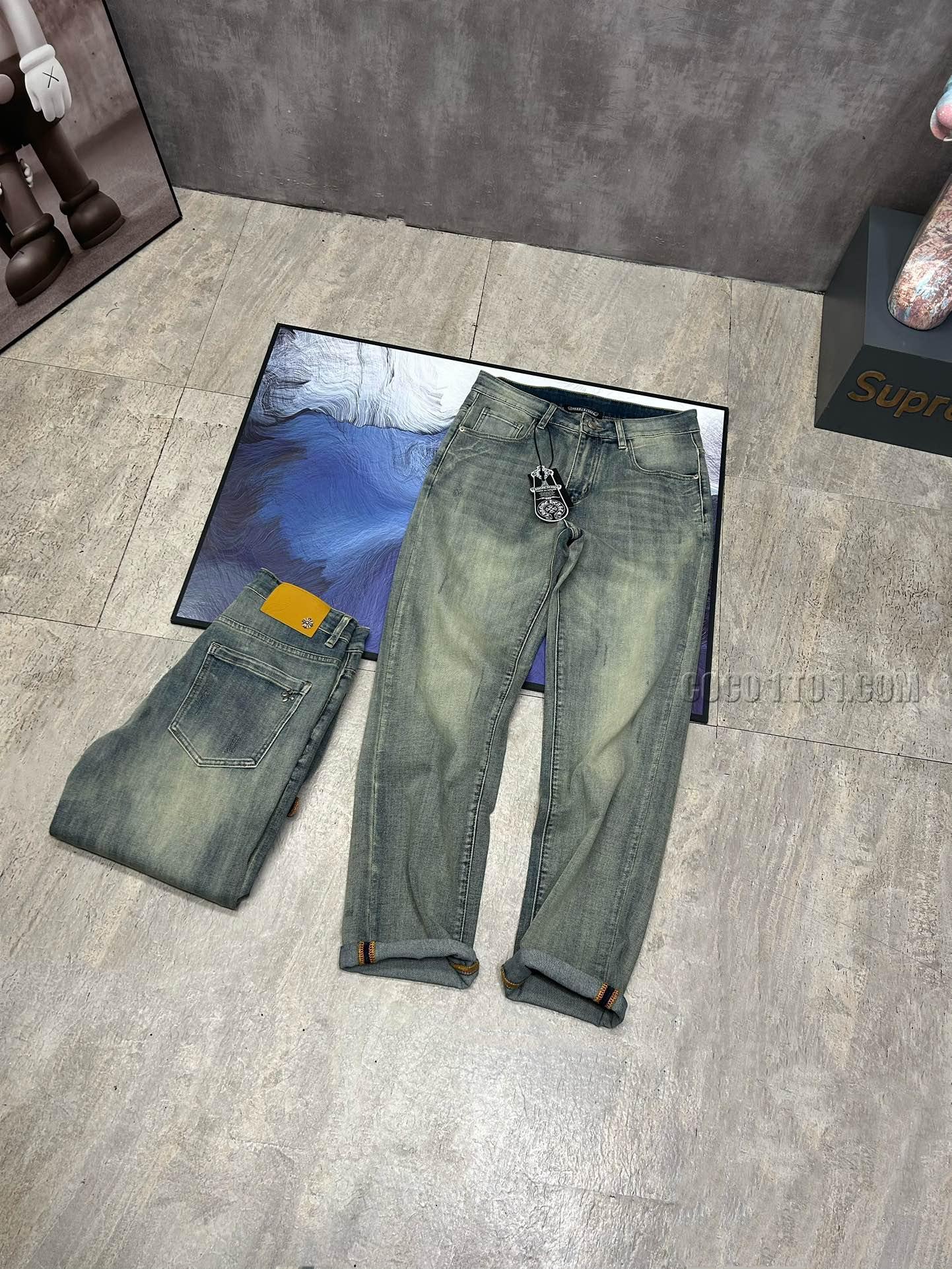 Chrome Hearts New Heavy Duty Vintage Metal Logo Washed Straight Jeans N42501