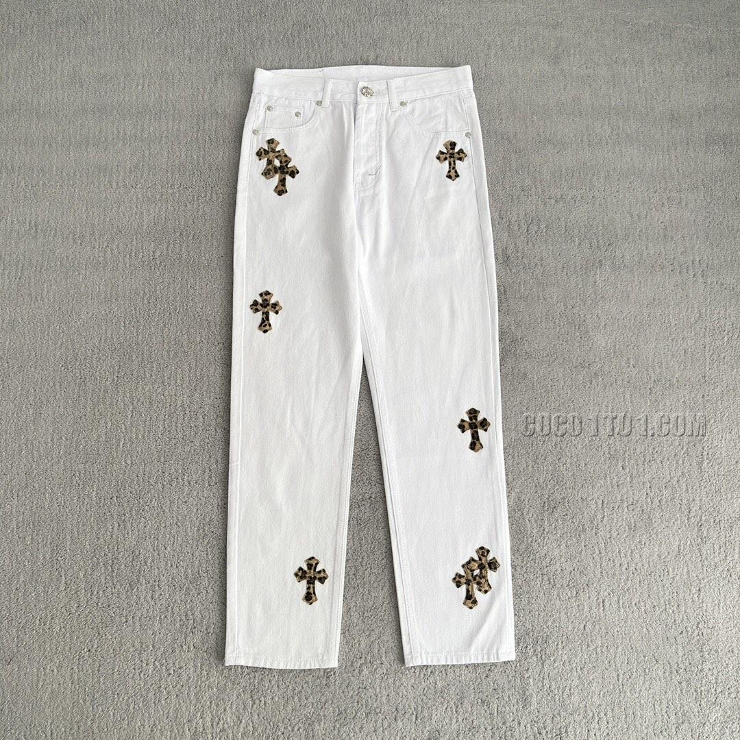 Chrome Hearts White Leopard Print Cross Jeans N42501