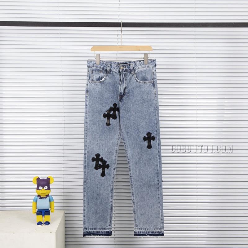 Chrome Hearts Latest Cross Patchwork Washed Light Blue Vintage Jeans N42501